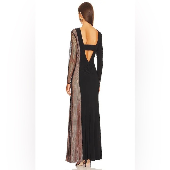 NWT Black Long Sleeve Formal Gown BCBGMAXAZRIA Rhinestone Evening - Picture 5 of 10